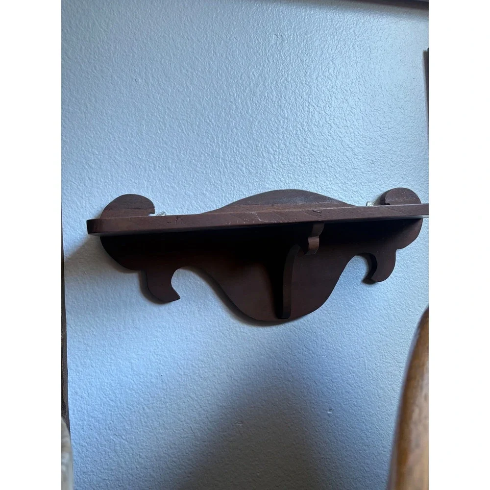 Vintage Dark Wood Floating Wall Shelf Scalloped Decorative Display 22 Inch